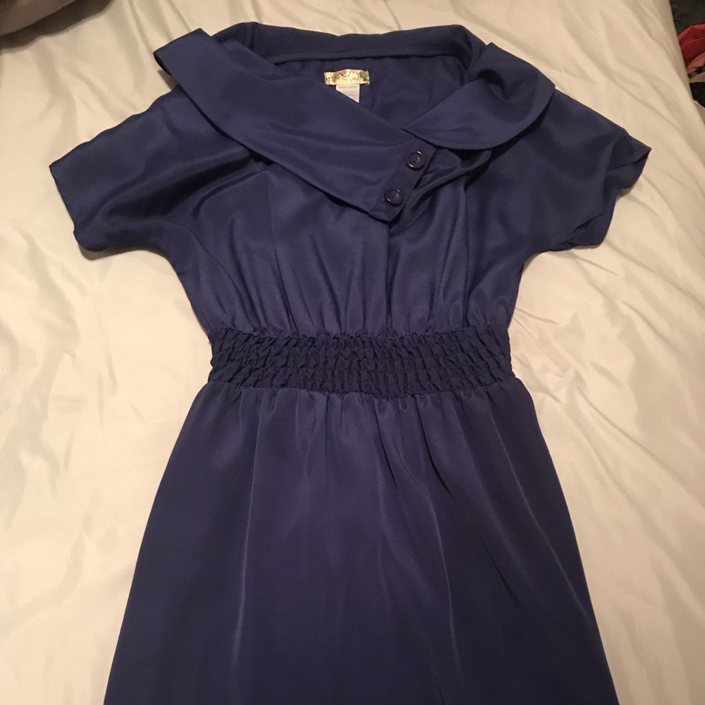 Purple cocktail dress with buttoned collar, SMALL